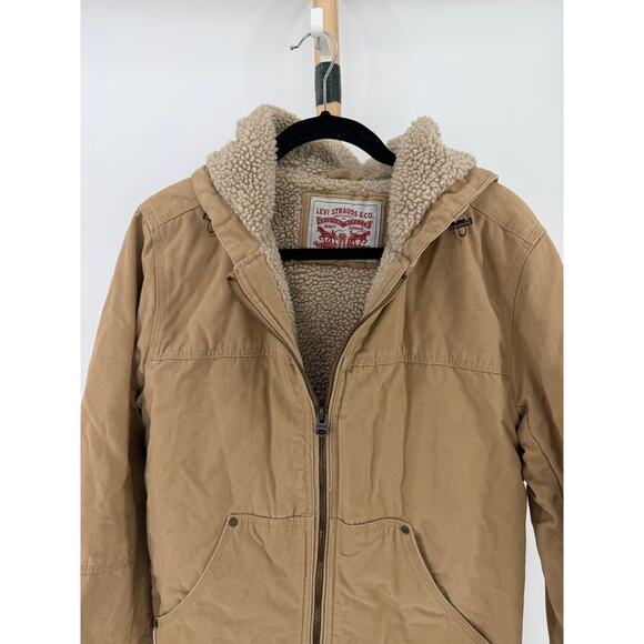 Levi sherpa lined cotton canvas hoogie zip up utility jacket - Picture 3 of 7